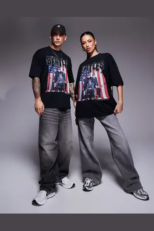 ASOS Unisex oversized license t-shirt with The Beatles USA Tour prints in