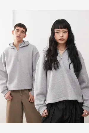 Reclaimed Unisex boxy quarter zip hoodie in marl