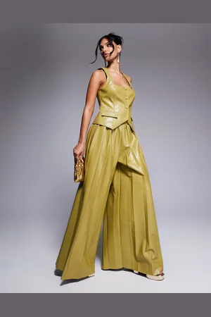 ASOS Co-ord PU super wide leg pleated trouser in olive