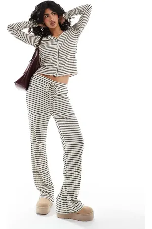 Pieces® Stripe jersey trouser with tie waist in co-ord mono stripe