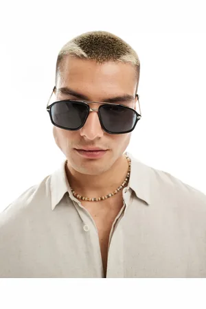 ASOS Aviator sunglasses with smoke lens and detail frame in black