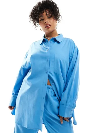 ASOS ASOS DESIGN Curve Isabel mix & match linen look oversize beach shirt in