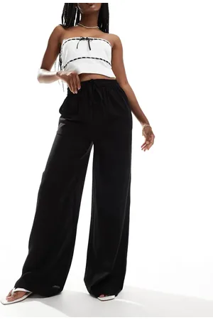 In The Style Linen blend wide leg drawstring trousers in