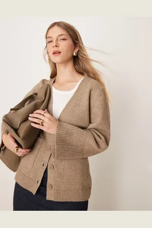 Pretty Lavish Chunky cuff knit cardigan in taupe