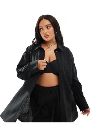 ASOS ASOS DESIGN Curve Isabel mix & match linen look oversize beach shirt in