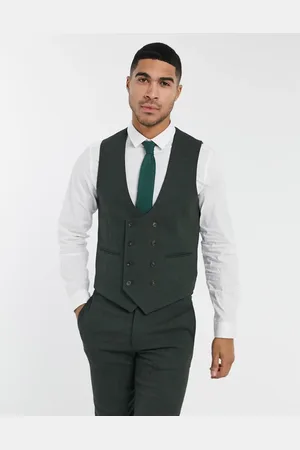 ASOS Wedding super skinny wool mix suit waistcoat in khaki twill
