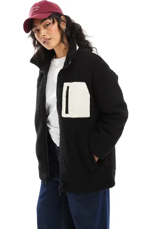 ONLY Oversized funnel neck teddy fleece jacket in
