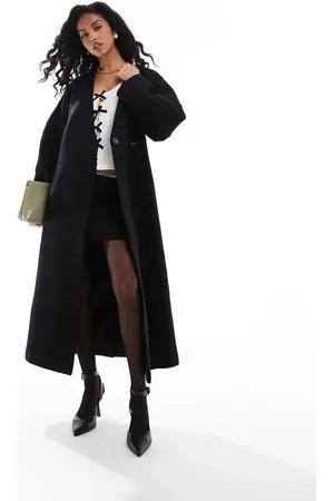 ASOS Collarless nipped waisted wool coat in black