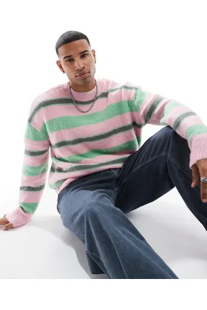 Pull&Bear Fluffy knitted stripe jumper in
