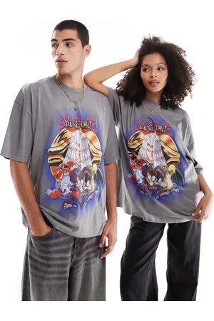 ASOS Unisex oversized license t-shirt with Yu Gi Oh in washed grey