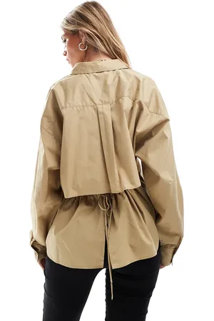 ASOS Cocoon sleeve shirt with tie open back in stone