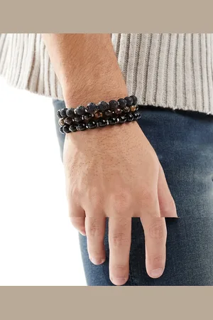 ASOS 3 pack beaded bracelet set with semi-precious stones in black and brown
