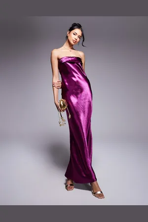 In The Style X Perrie Sian exclusive bandeau liquid satin midi dress in plum
