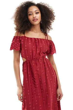 SCALPERS Satin off the shoulder dress in cherry