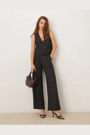 JDY Wide leg trousers co-ord in dark pinstripes