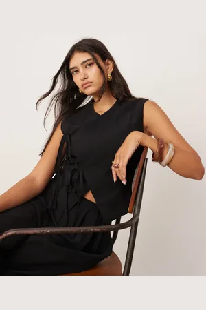 ASOS Asymmetric tie front top co-ord in black