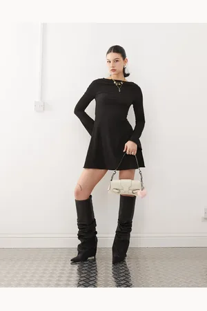 Reclaimed Textured mini dress with flared sleeves in