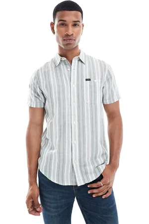Lee Short sve stripe linen blend shirt in mid