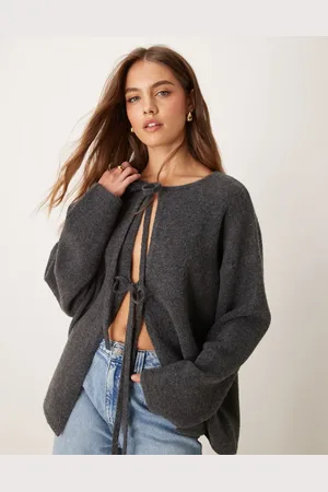 ASOS Bow tie front cardigan in charcoal