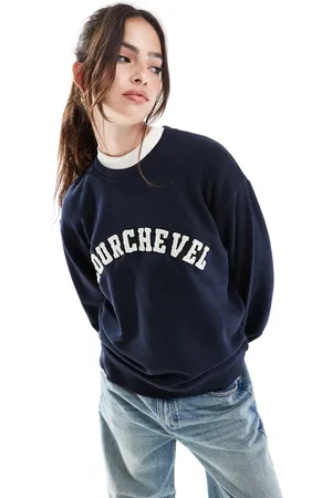 Threadbare Ski sweatshirt with Courcheval boucle print in navy