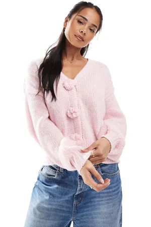 Pieces® Oversized cardigan with rosette buttons in