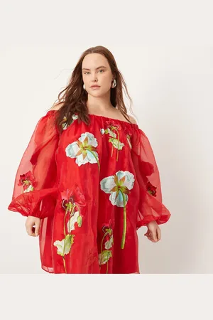ASOS Curve organza embroidered floral bardot full mini dress in