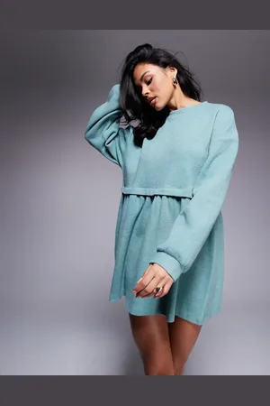 Miss Selfridge Soft rib smock dress in sage