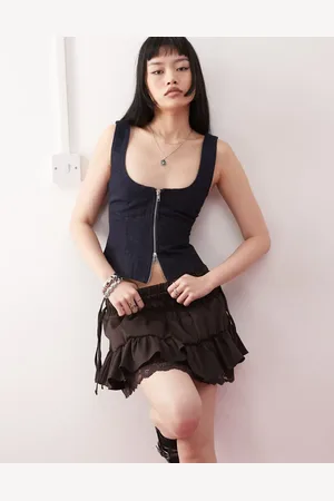 Motel Nalea zip through chambray corset in indigo