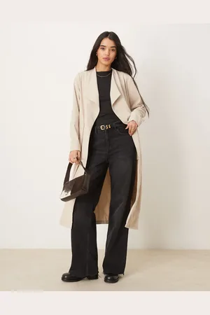 VILA Belted waterfall trench coat in stone