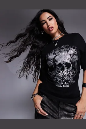 ASOS Corset waist tee with hotfix skull in