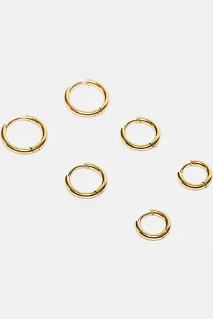 LOST SOULS Stainless steel 18ct plated multipack of huggie hoop earrings