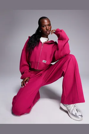 ASOS Weekend Collective co-ord heavyweight zip through hoodie with woven label in burgundy pink