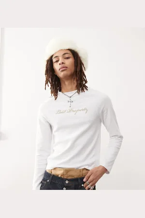 COLLUSION Long sleeve slim fit waffle t-shirt with chainstitch print in