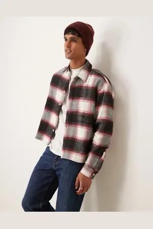 ASOS Oversized boxy flannel overshirt in black and white brushed check