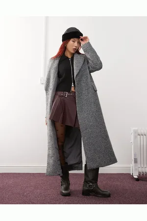 Monki Textured long double breasted coat in