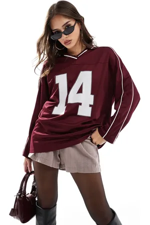 Stradivarius Long sleeve sports jersey in burgundy