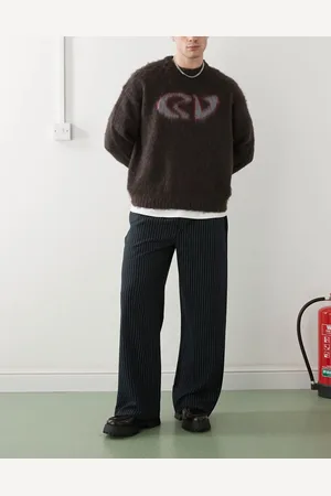 Reclaimed Wide leg pinstripe trouser in navy