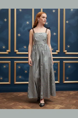 Sister Jane Organza bow shoulder maxi dress in check