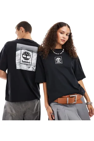 Timberland Oversized mountain geo print t-shirt in black- Exclusive to Asos