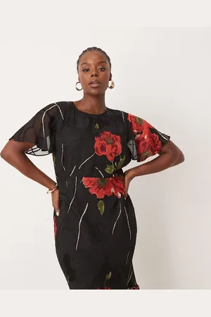 ASOS ASOS DESIGN Curve burnout angel sleeve tiered frill maxi dress in bold floral print