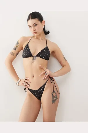 Monki Mix and match tie side bikini bottom in and white polka dot