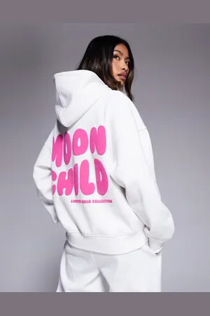 Kaiia Wavy back print logo hoodie co-ord in and pink