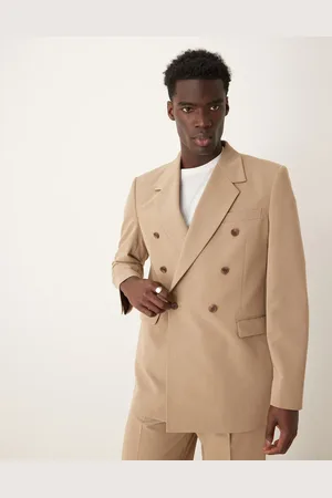 ASOS Relaxed double breasted suit jacket in dark stone
