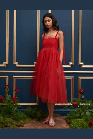 Sister Jane Dream bow shoulder tulle midi dress in