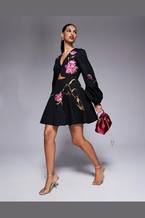 ASOS Cut out mini dress with floral embroidery in