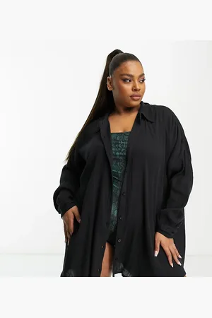 ASOS Curve cotton crinkle beach shirt cover-up in