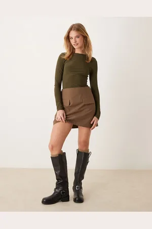 Miss Selfridge Soft touch long sleeve top in dark khaki