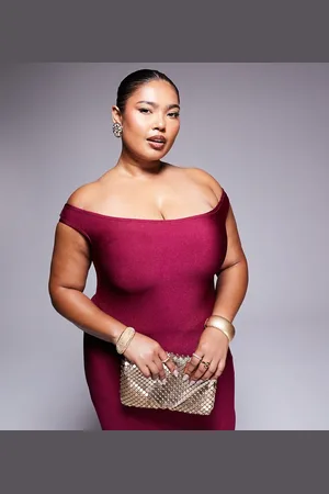 ASOS ASOS DESIGN Curve bandage bardot midi dress in berry