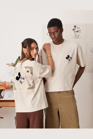 ASOS Disney unisex boxy oversized t-shirt with Mickey Mouse prints in beige