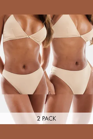 ASOS 2 pack Mila cotton brazilian brief in beige